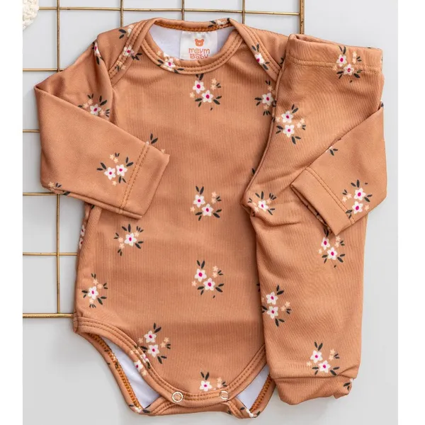 Conjunto Térmico Bebê Pagão Flores Marrom