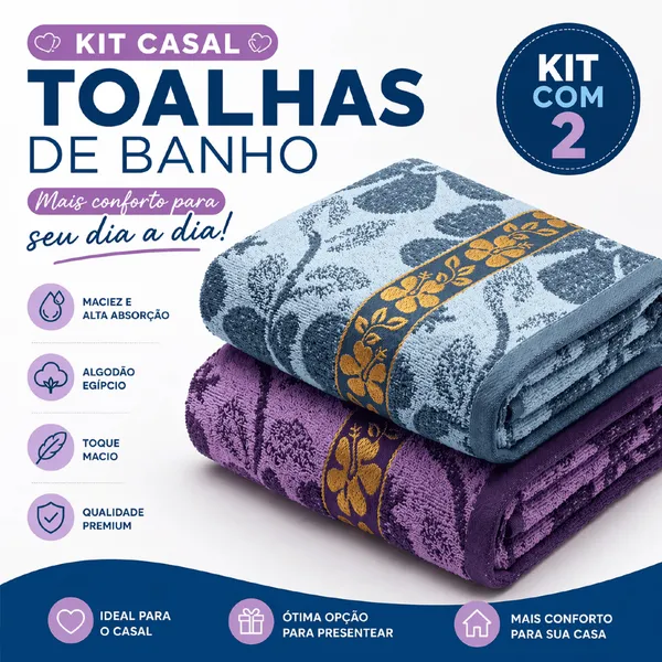 Kit 2 Toalhas de Banho Banhão Gigante Jacquard 70x140 Macia Alta Absorção Casa Hotel Pousada