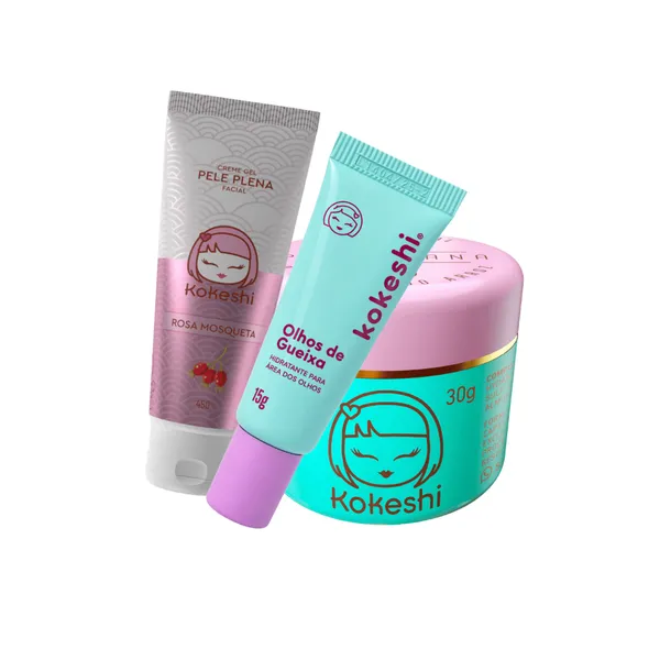 Kit Hidratação Pele de Porcelana + Olhos de Gueixa +  Pele Plena Kokeshi