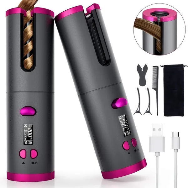 Modelador de cabelo automático sem fio com bateria recarregável de cerâmica embutida VANCON