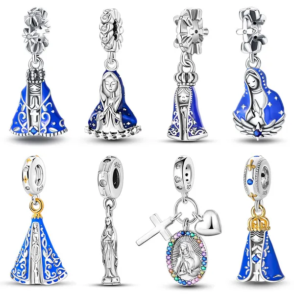 Virgem Maria Charm s925 Prata Compatível com Pulseira Original Fazendo Joias DIY Requintadas