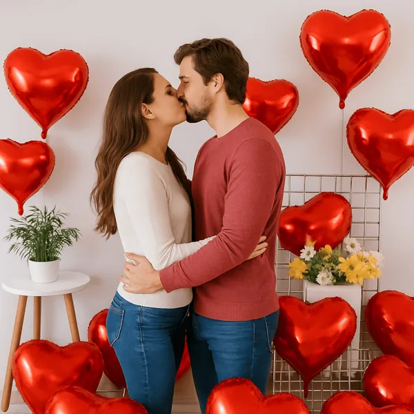 Kit 10 Balões Coração Vermelho Metalizado 45cm – Decoração Romântica Festa Namorados Casamento