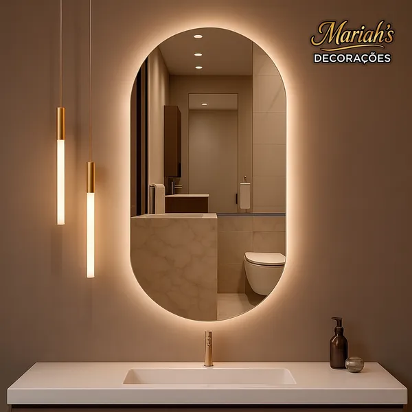 Espelho Oval de Parede com LED Luz Quente e Fria para Banheiro Sala Quarto Vários Tamanhos