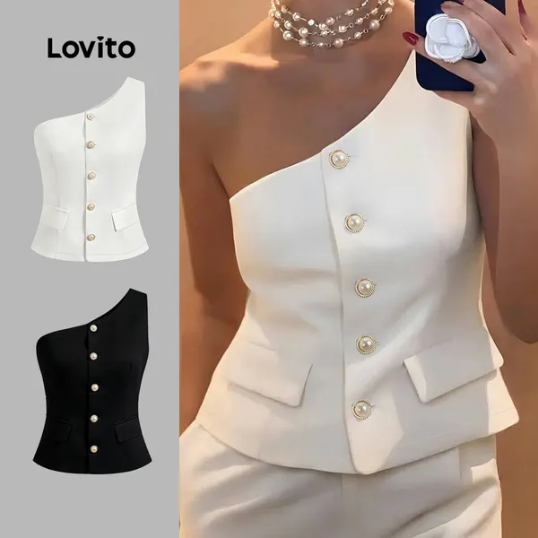 Lovito Blazer Elegante Com Botões Assimétricos