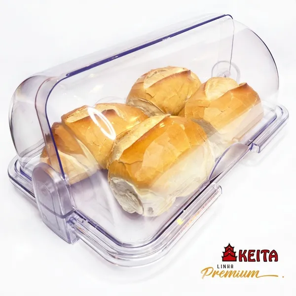 Porta Pão Cristal Armazenador Com Tampa Articulada Profissional Para Pães Bolo ​e Frios