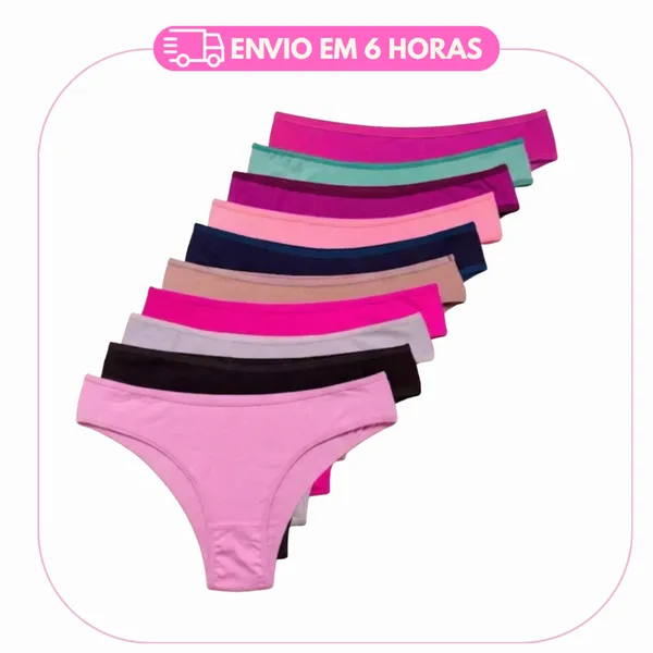 Kit 10/5 Calcinha 100% Algodão Feminina Conforto Lisa Antialérgica Lingerie Mulher Dia a Dia Cores Lisas Cintura Alta