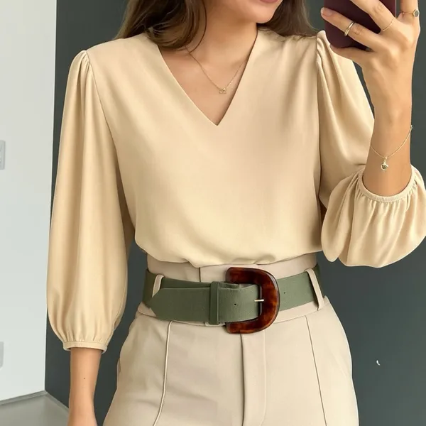 Blusa Feminina Manga 3/4 Tecido Crepe