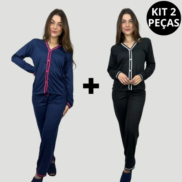 Kit 2 Peças pijama longo americano feminino