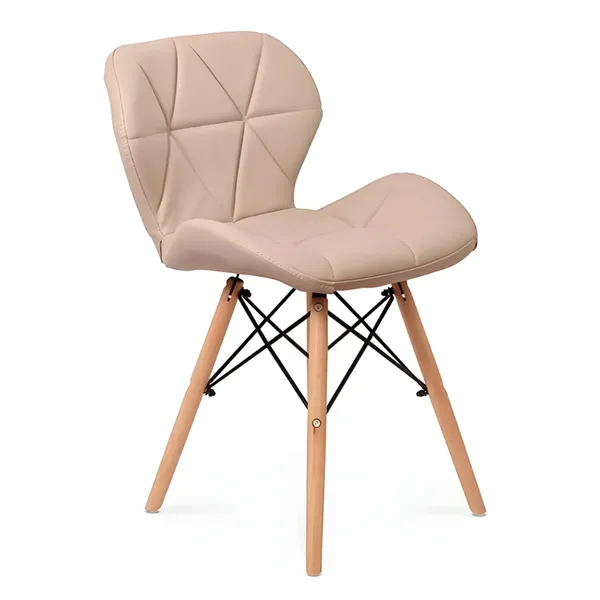 Cadeira Charles Eames Eiffel Slim Wood Estofada de Jantar Penteadeira Couro Sintético