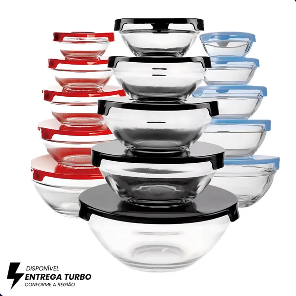 Conjunto 5 Potes Vidro Com Tampa Jogo De Vasilhas Tigelas Bowls Marmita Armazenamento De Alimentos