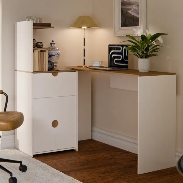 Mesa Escrivaninha de Canto California Home Office em L Moderna montagem Flex - SHARK MOVEIS