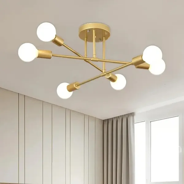 Lustre Moderno Semi-Incorporado Lâmpada De Teto Antigo Nórdico Decorativo Casa Iluminação Dourada , .