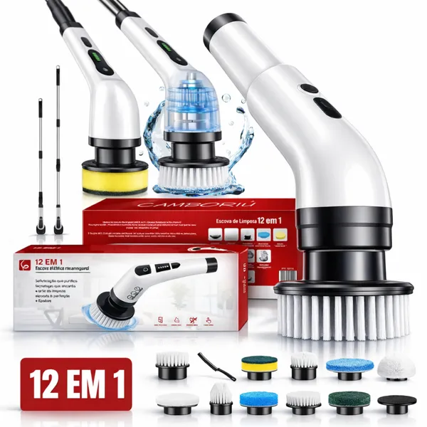 Escova Elétrica ​Limpeza Kit 12 em 1 Sem Fio Giratória Portátil