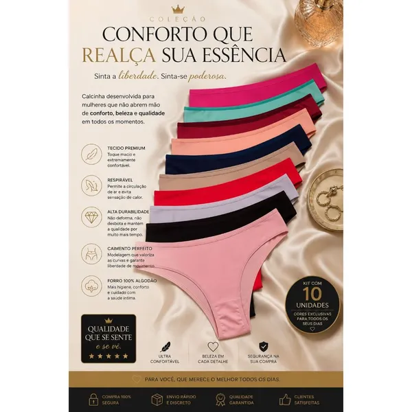 Kit Calcinhas Feminina Algodao Adulto Microfibra Conforto Calcinha Tanga