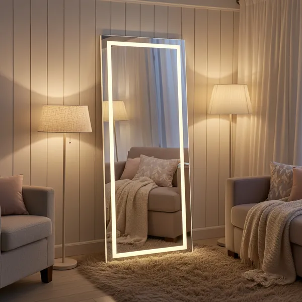 Espelho  Retangular Grande com LED Touch Jateado Vários tamanhos