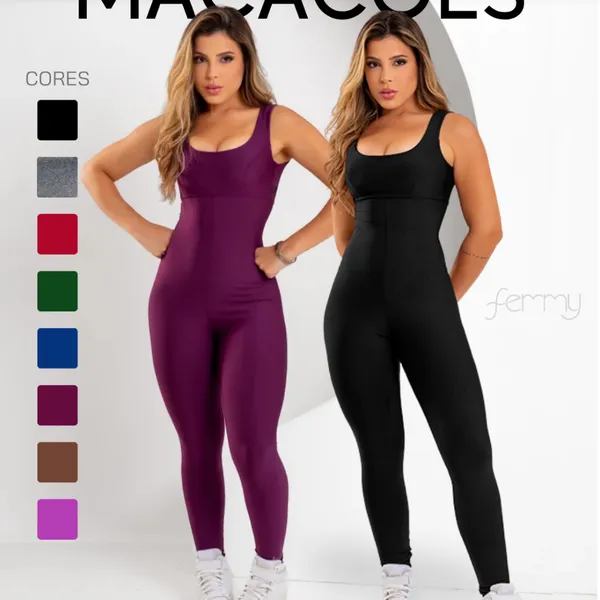 Kit 2 Macacões Longos Zero Transparência Fitness Premium Legg Feminino Academia Treino Bojo Removível Conjunto