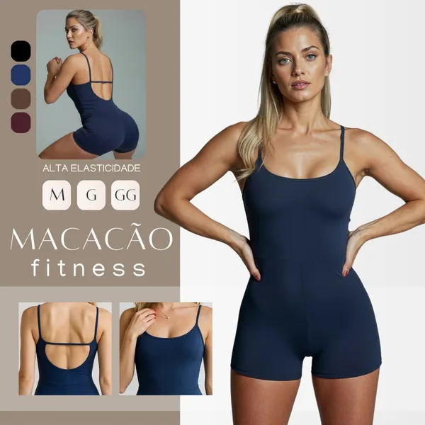 Macaquinho Fitness Academia Feminino Shorts Top Alça Suplex M , G e GG