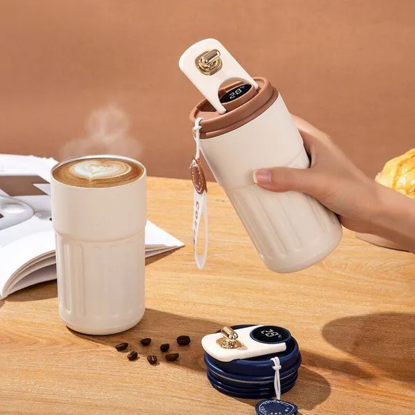 Copo Térmico Cafe 450 ml Inox com Display Digital e Tampa com Trava – Mantém Temperatura por Horas