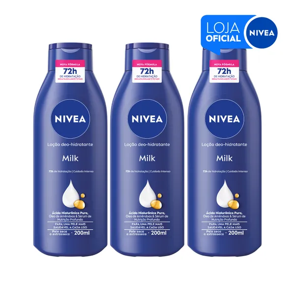 NIVEA Loção Hidratante Milk Pele Seca a Extrasseca 200ml - 3 Unidades