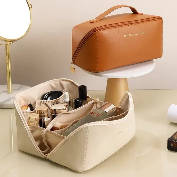 Necessaire Feminino Cosmético De Couro PU De Grande Capacidade Em Alto Qualidade