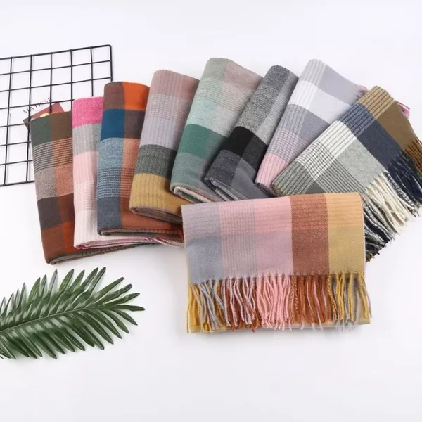 Xale ​retrô britânico de outono e inverno, cachecol de mistura de lã 160g, 180cm x 60cm