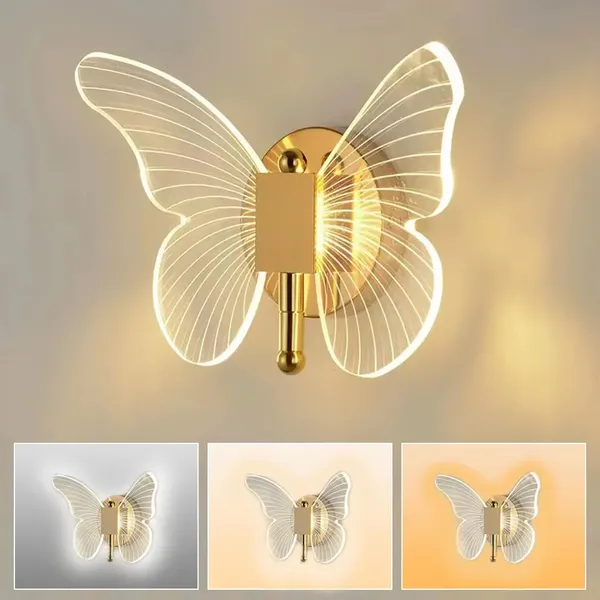 Luminária Borboleta Arandela Dourada De Parede