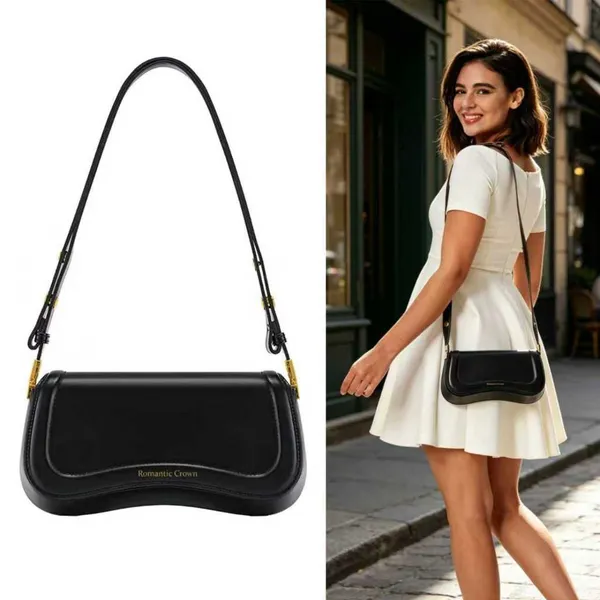 Bolsa de Ombro Feminina com Alça Ajustável, Bolsa Feminina Elegante com Couro Preto, Presente
