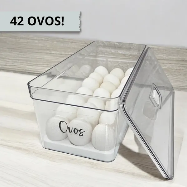 Porta Ovos p/ Geladeira – Acrílico Empilhável c/ Tampa | Capacidade 21 ou 42 Ovos