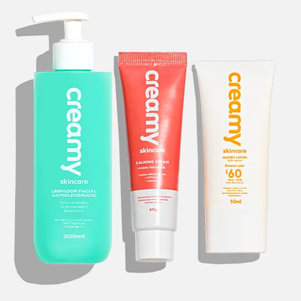 Kit Antioleosidade - Limpador Facial, Gel Creme Hidratante Facial Calming Cream, Protetor Solar FPS 60