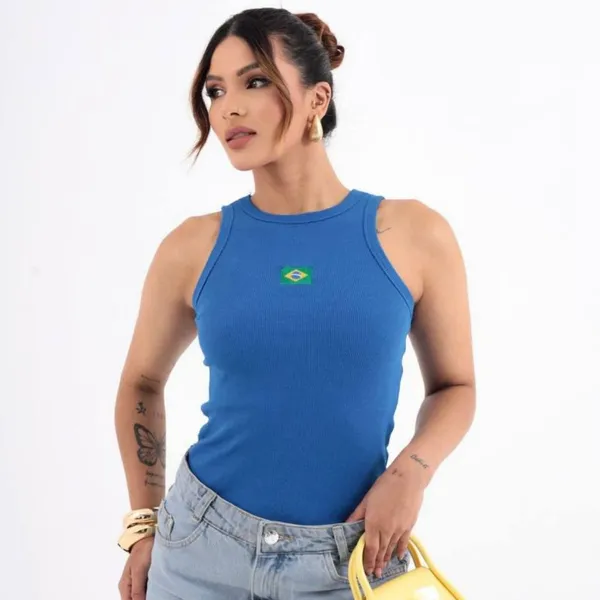 Regata Ribana Brasil Bordada BabyLook Feminina Copa