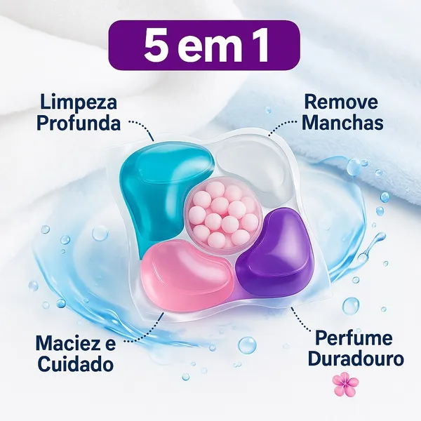 Detergente 5 em 1 em cápsulas — 12 unidades
