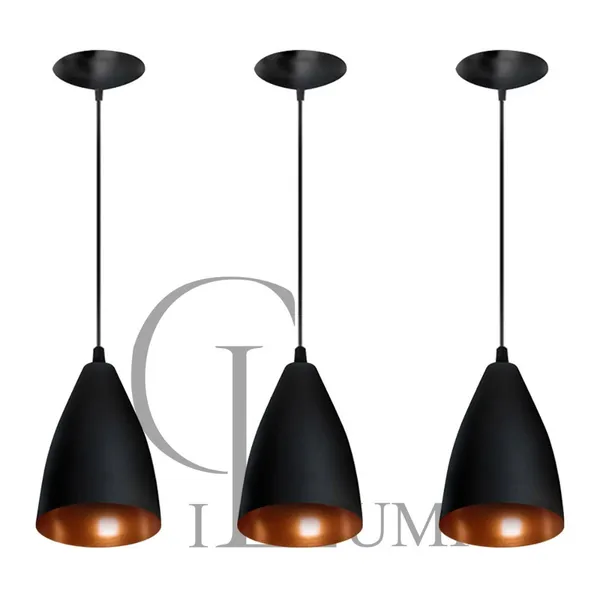 Kit 3 Vegas Pendentes Lustre Estilo Arandela Modelo Bala preto/cobre