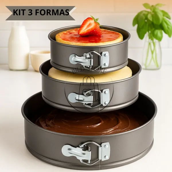 Kit 3 Formas com Fundo Removível Antiaderente Torta Bolos Sobremesas Gourmet Assadeira Confeitaria