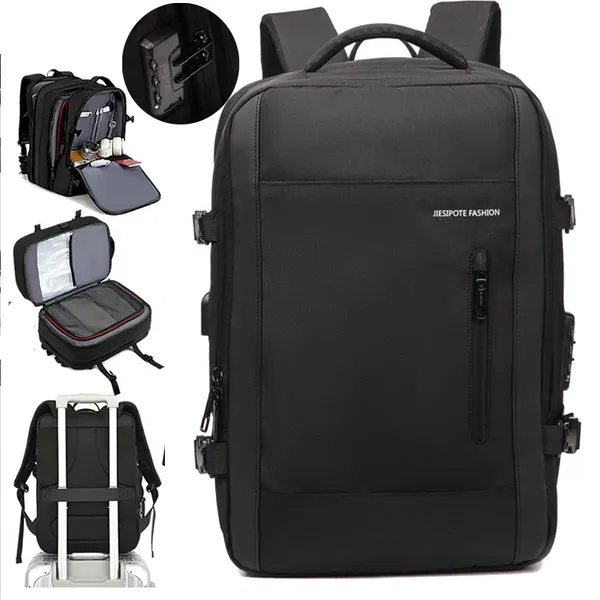 jiesipote Mens trabalho backpack strap expansão capacidade impermeável SUB combinação bloqueio