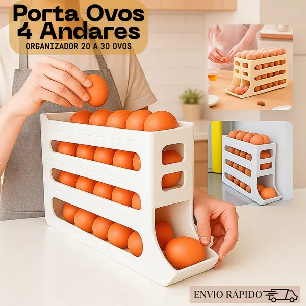 Porta Ovos 4 Andares Rolante em Plástico para Geladeira Organizador