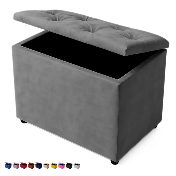 Baú Retangular Banquinho Suede e Corino Decorativo Guarda Objetos Organizador Puff Pufe