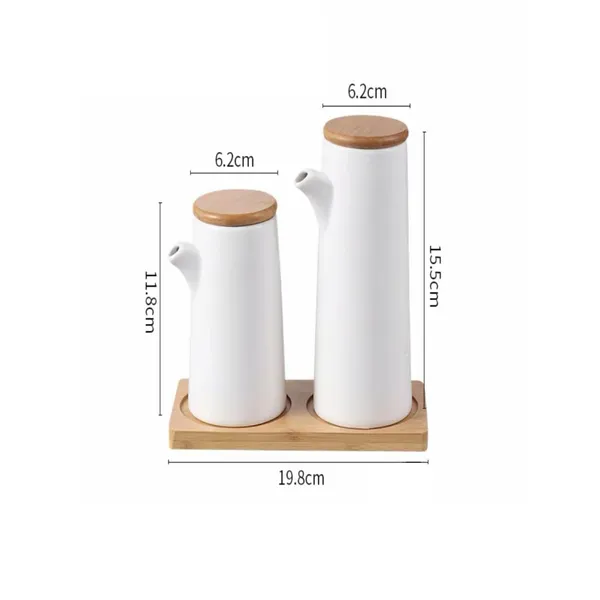 Kit Com 2Peças Porta Mantemento em Cerâmica com Suporte de Bambu