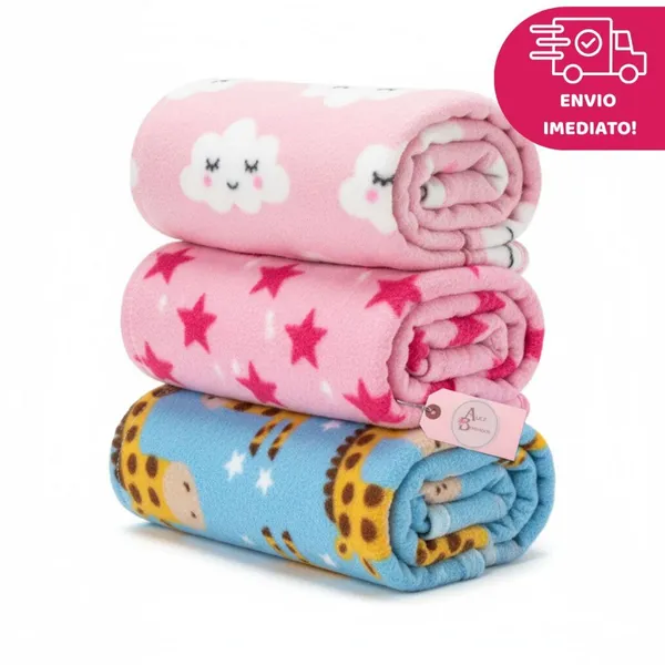 KIT 3 MANTA de bebê Cobertor do Bebe Mantinha Microfibra estampada para Kit maternidade