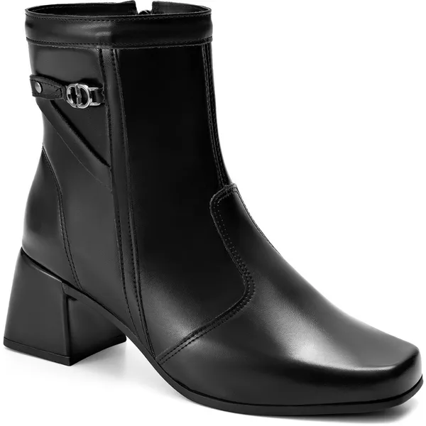 Bota feminina Lumiss Salto bloco baixo cano curto, com detalhe lateral