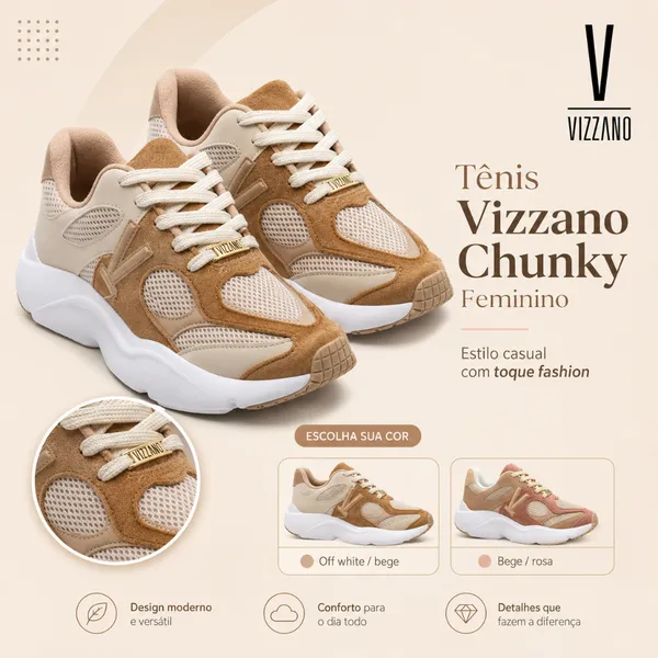 Tênis Feminino Vizzano Chunky Casual plataforma confortável