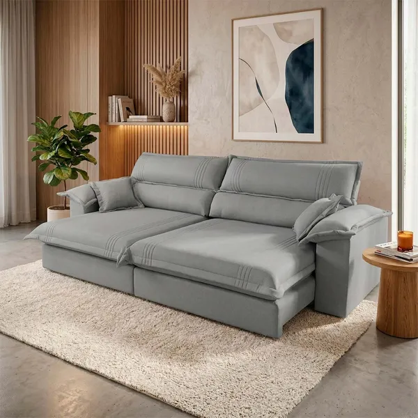 Sofá Retrátil Reclinável 2,30m Nivus Cinza c/ Molas Ensacadas - King House