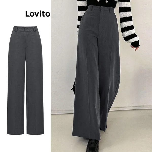 Lovito Calça Casual Calça Básica Lisa Para Mulheres LAD1066