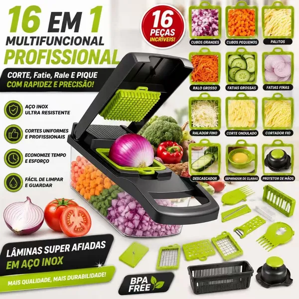 Fatiador de legumes cortador verduras multifuncional profissional em aço inoxidável 16 em 1