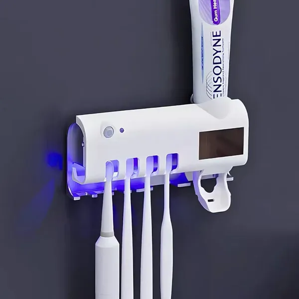 Porta Escova Dentes Com Esterilizador Uv Aplicador Pasta de Dente Suporte Dispenser