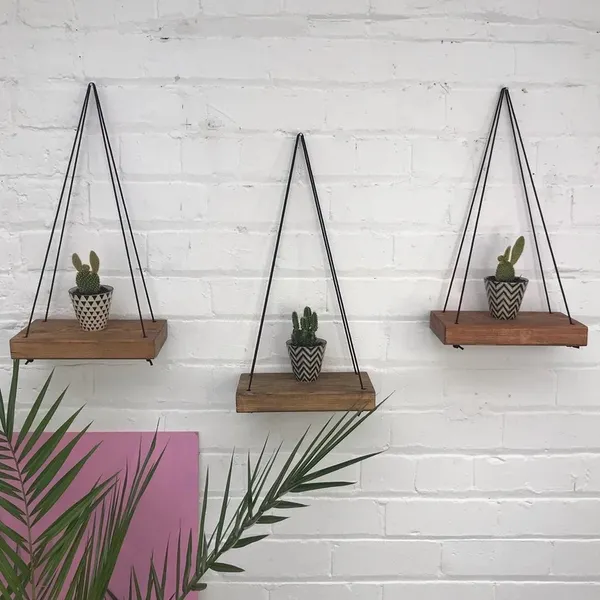 Kit Com 3 Prateleira de pinus para suculentas Suporte para Plantas Nicho Rustico mdf