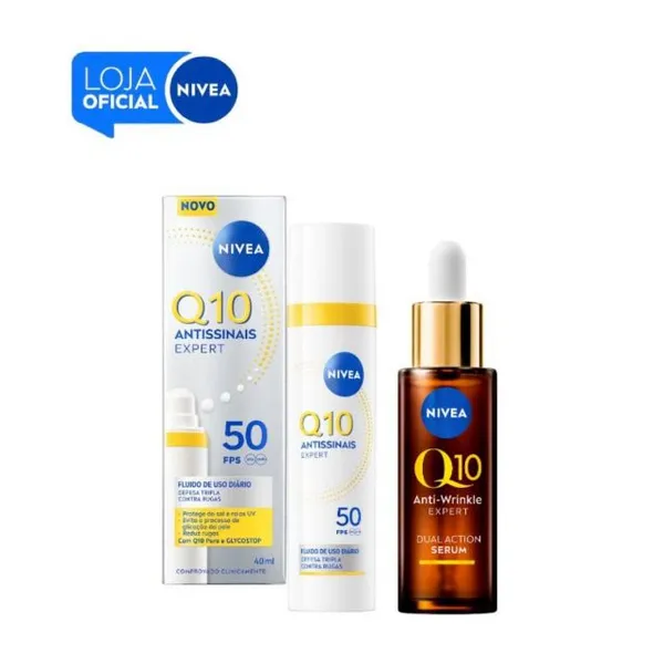 KIT NIVEA Q10 Sérum Antissinais Expert Dupla Ação 30ml + NIVEA Q10 Antissinais Fluido Facial FPS50 40ml