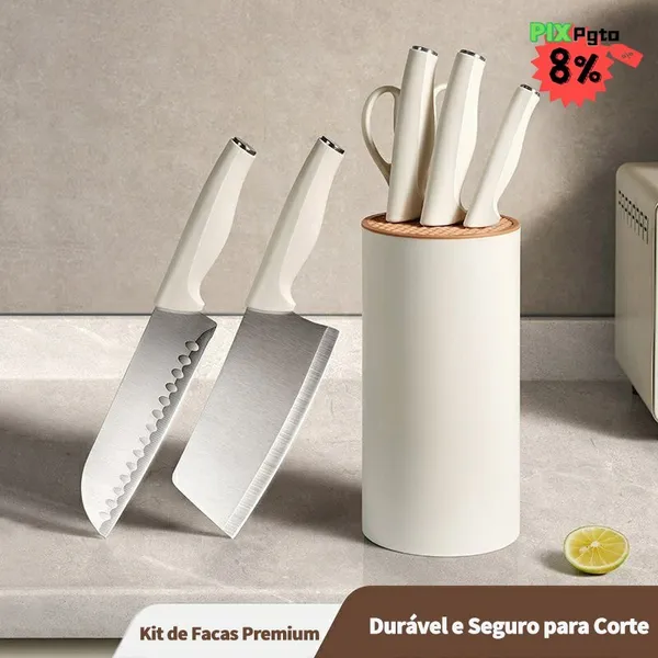 Conjunto de facas de aço inoxidável 5 peças e tesoura profissional