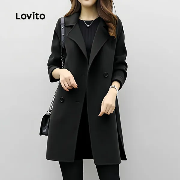 Lovito Casaco Casual Botão Preto Outono/inverno para Mulheres LNL141331