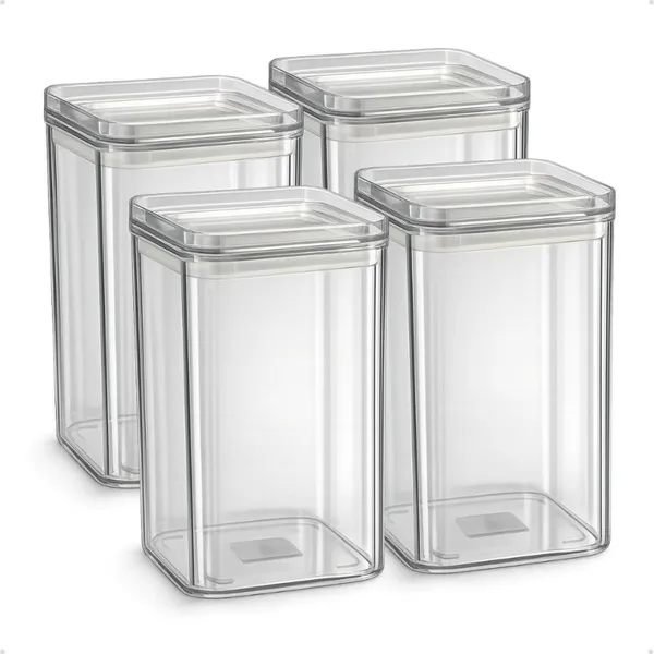 Kit 4 Potes Herméticos 1 Litro - BPA Free Organizador com Tampa para Alimentos, Empilhável