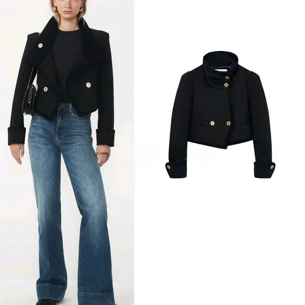 Casaco curto feminino abotoado com novos produtos de inverno 9023207